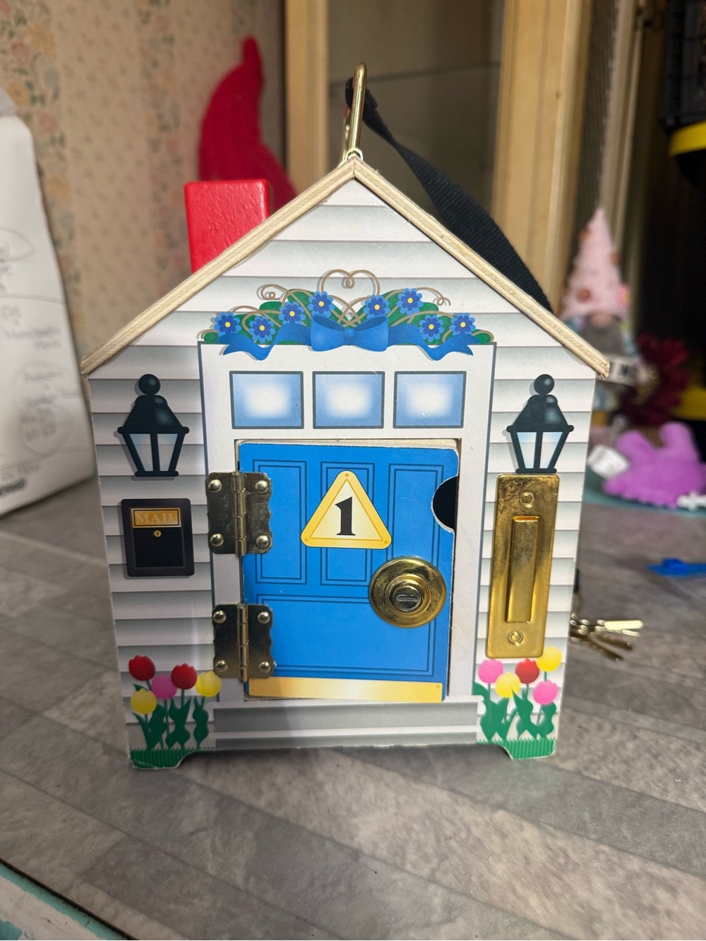 Melissa &Doug Blue Playhouse Lockbox Toy with Interactive Door